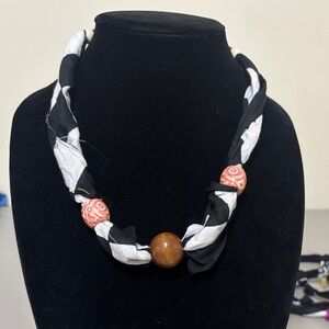 (#37) Black and White Beaded Bandanna Necklace